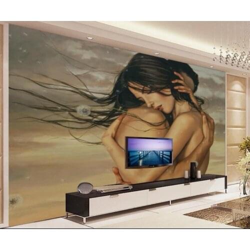 Hand painted couple body painting TV background wall professional production wallpaper wallpaper