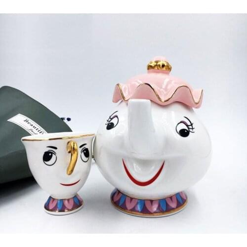 New Cartoon Beauty Teapot Mug Cogsworth Clock Mrs Potts Chip Tea Pot Cup One Set Lovely Gift Fast Post