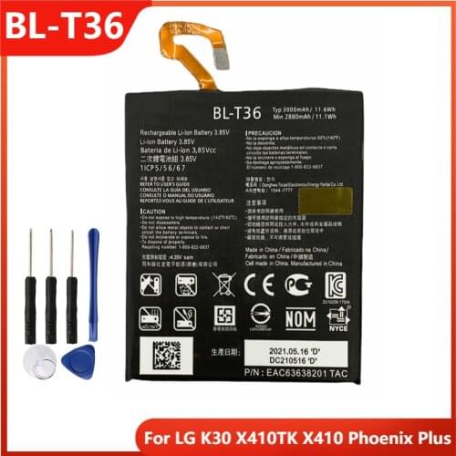 Original Phone Battery BL-T36 For LG K30 X410TK X410 Phoenix Plus BL-T36 Replacement Rechargable Batteries 3000mAh