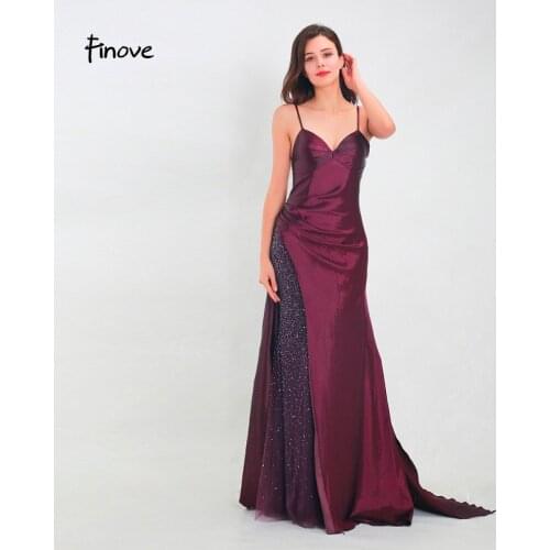Finove Prom Dress 2020 New Long Sexy Split Side Sparkly Beading Skirt A Line Taffeta Backless In Women'Gown Reflective Dress