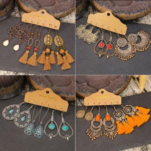 Popular combination set Earrings travel retro exotic style handmade tassel water drop shell earrings wholesale