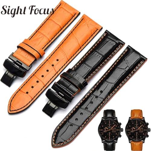 22mm 23mm Leather Watch Band for Mido Multifort M005 Series M005930 Strap Men Orange Bracelet Black Buckle Male Watchband Gents