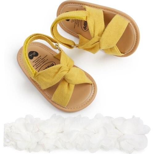 Candy Color Baby Girls Sandals Summer Newborn Toddler Soft Sole First Walkers Infant Anti-Slip Shoes Headband