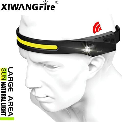 Sensor Headlight COB LED Headlamp with Built-in Battery Flashlight USB Rechargeable Head Lamp Torch 5 Lighting Modes Work Light