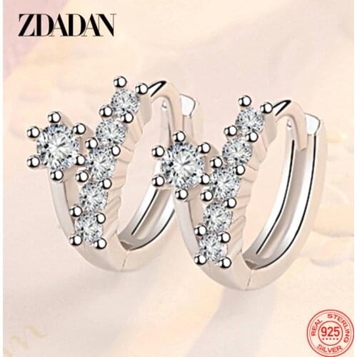 ZDADAN 925 Sterling Silver 10MM Charm Zircon Small Hoop Earrings For Women Fashion Wedding Party Gift