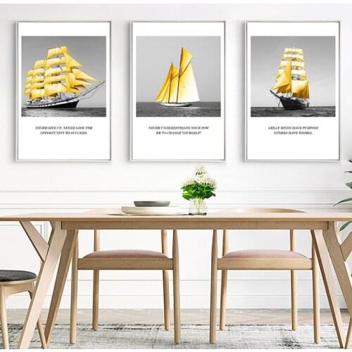 Nordic Style Golden Boat Sea Landscape Creative Canvas Print Paintings Wall Art Pictures F Living Room Home Decor Nostalgic 5-74