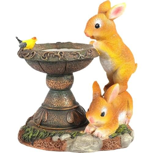 Solar Powered Rabbit Sculpture LED Light Resin Bunny Statue Outdoor Courtyard Garden Animal Figurines Decoration Lighting Craft