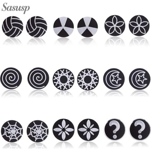 Unique circle Sun Flowers Plant Black Earring For Women Stainless Steel Punk Geometric Round Ball Whirlpool Stud Earrings 2021