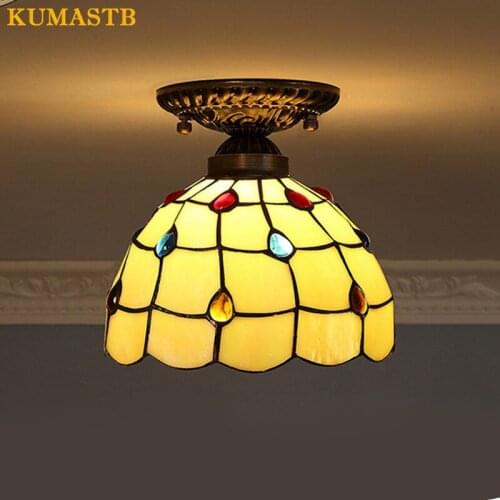 Stained Glass Ceiling Lights Fashion Simple Lamparas de techo Creative Aisle Balcony Avize Entrance Ceiling Lamp Vintage