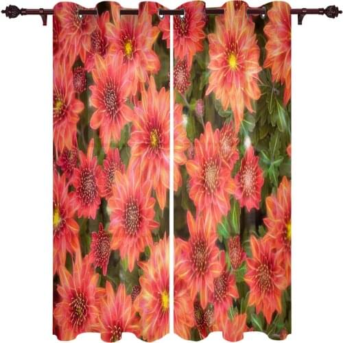 Patio Curtain Chrysanthemum Red Indoor Living Room Bedroom Kitchen Outdoor Drape For Porch Gazebo Pergola Canopy Beach