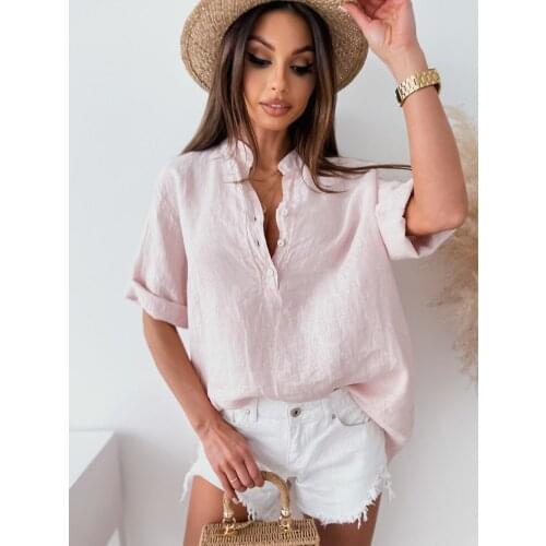 Fashion New Short Sleeve Women Blouse Shirt Elegant Solid V Neck Casual Office Shirts Tops Blusas Female