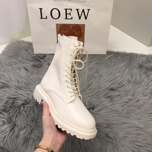 2021 Autumn Platform Boots Women New PU Round Toe Lace-up Black Woman Shoes White High Heels Sexy Side Zipper Women Boots
