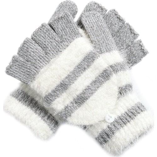 Women Men Knitted Anti Skid Fashion Student Cute Soft Thickened Gift Riding Flip Mittens Buckle Outdoor Gloves Warm Winter