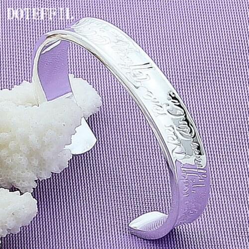 DOTEFFIL 925 Sterling Silver Concave Smooth Letter Bangle Bracelet For Woman Wedding Engagement Fashion Charm Party Jewelry