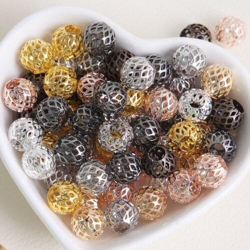 10Pcs Metal Plated Hollow Round Ball Spacer Loose Beads For Jewelry Making DIY Bracelet Necklace