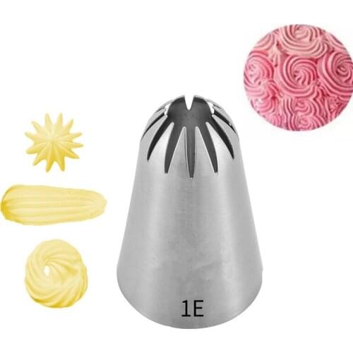 1E# Large Size Stainless Steel Cake Nozzles Cookies Cupcake Baking Decorating Tools 12 Teeth Cream Icing Piping Flower Mouth