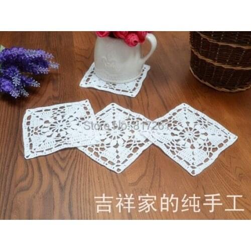 2015 free shipping white 11cm square 20 pic/lot cotton crochet lace doilies for wedding table mat pad coaster for home decor mat