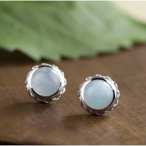 2019 Promotion Top Fashion Aquamarine Brinco Rotary Carving Earrings, Natural Circular Sea Treasure Wind, Ladies' Accessories