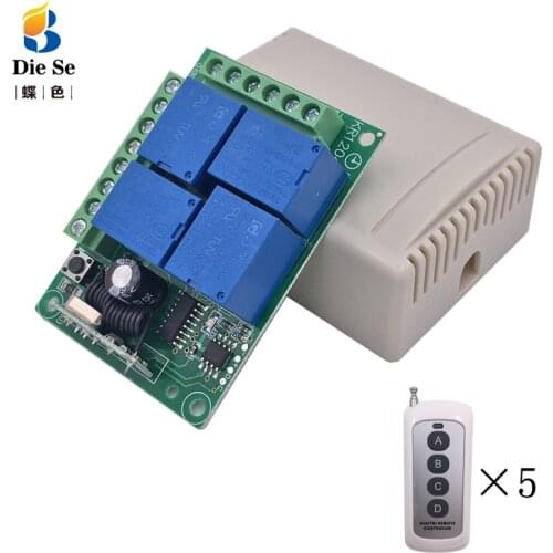 433MHz Universal Remote Control Relay 12V 4CH Relay Receiver Module RF 4 Button Remote Control Garage door light Switch