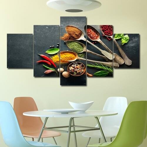 5 panel kitchen theme wall posters and prints various seasonings canvas art painting on the wall canvas art picture decoration