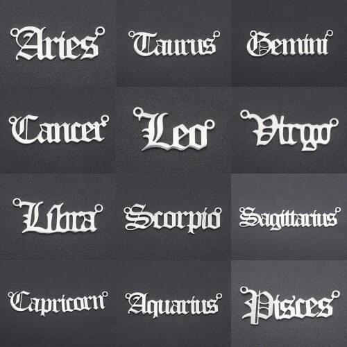 5pcs/lot 100% Stainless Steel Zodiac Letter Name Pendant Charms for Women Wholesale 12 Star Signs Fashion Necklaces Making