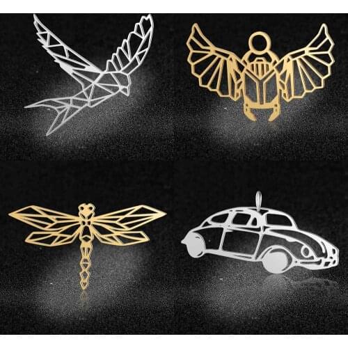5pcs/lot 100% Stainless Steel Large Antique Car Dragonfly Sea Gull Scarab DIY Connector Charm Pendants Wholesale