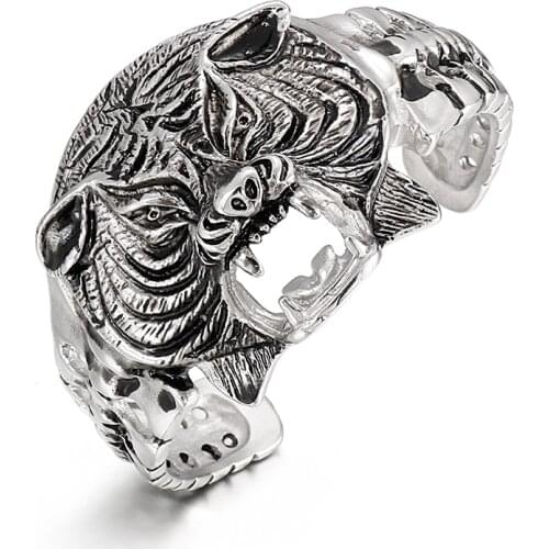 70*52mm size 111g weight Large Big Jewelry Fashion personality Vintage Stainless Steel Bracelet Tiger Head Open Bracelet Bangle