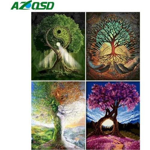 AZQSD Oil Painting By Number Abtract Tree Handpainted Modern Wall Picture By Numbers Scenery Handmade Room Decoration