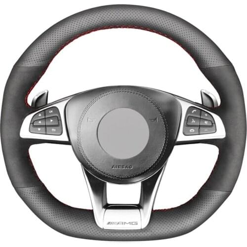 Black Suede Leather No-slip Car Steering Wheel Cover For Mercedes-Benz A45 AMG W205 C43 C63S AMG CLA45 CLS63 AMG GLC 43 63 AMG