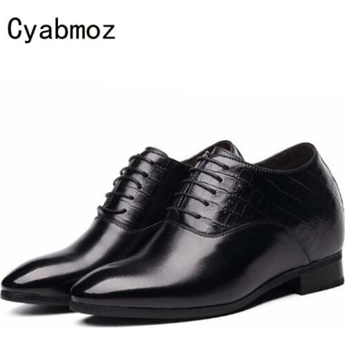 Cyabmoz New Genuine Leather Men Shoes Height Increasing Invisibly Elevator Mens Shoes 9cm Plaid Man Dress Wedding Party Shoes