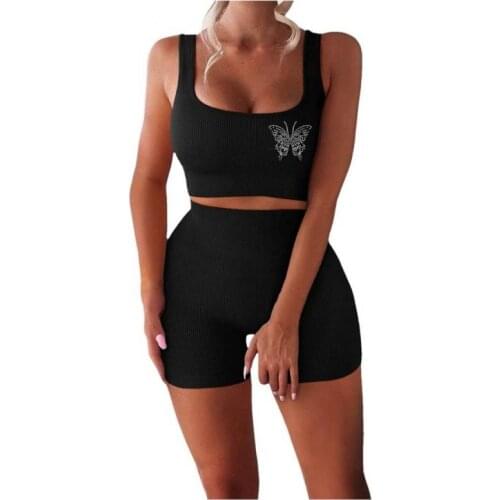 Summer GYM T Shirt Vest + Shorts 2 Pcs Set Sexy Women Tracksuit Sportwear Crop Top Pants Outfit Workout Fitness Women Clothing
