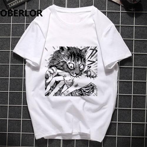Japanese Anime Horror T Shirt Graphic Hell Cat T-Shirt Cool Print Casual Tshirt Plus Size O Neck Streetwear