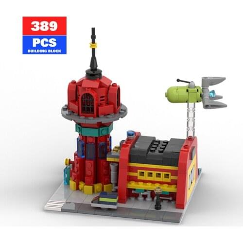 Moc City Buildings Mini Planet Express Sterne Filme Series Spaceship Street View Building Blocks Model Toys for Children Gifts