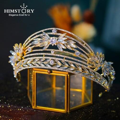 Himstory European Crystal Tiaras Headband Vintage Gold Rhinestone Queen Pageant Crowns Baroque Wedding Hair Accessorie