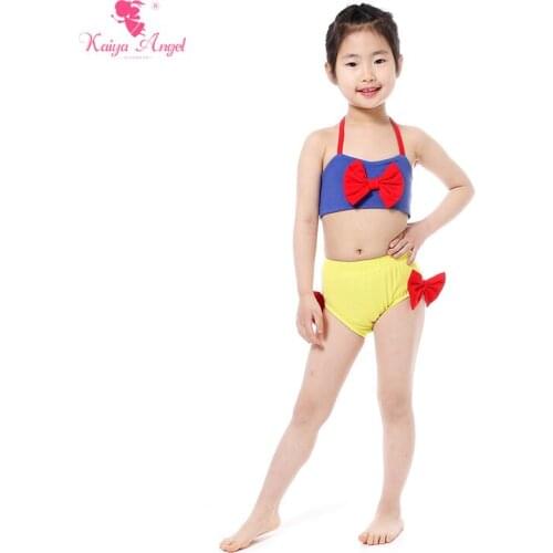 Kaiya Angel Toddler Girl Clothing Bikini Set With Red Bow Royal Yellow Beach Suit Children Clothing Sets 4th Of July