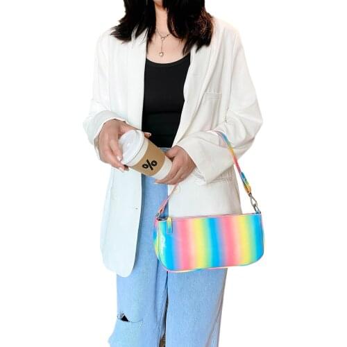 Classic Shoulder PurseRainbow Handbag Clutch with Zipper Closure Leather Tote Bag British Style Rainbow Mini Bag