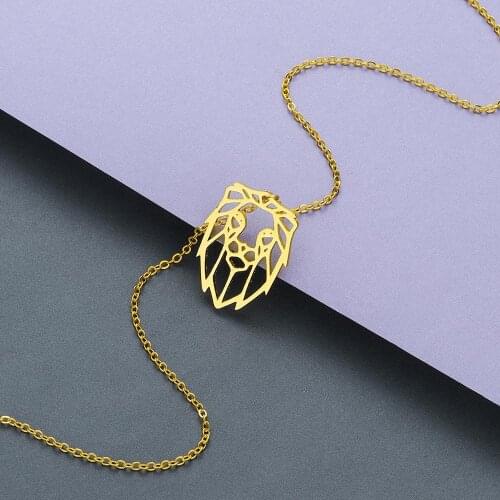 Kinitial Stainless Steel Lion Necklaces & Pendants Animal Lion Head Necklace Gift for Women Chain Accessories Jewelry collier