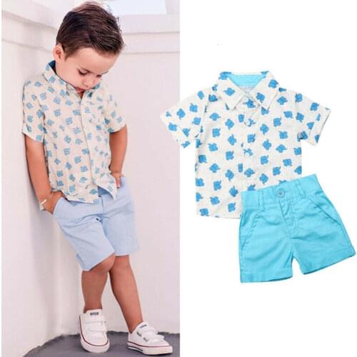 Baby Boy Clothing Set 2pcs Set Turn-down Collar Toddler Kids Baby Boys Summer Clothes T-shirt Tops+shorts Pants 0-5 Years