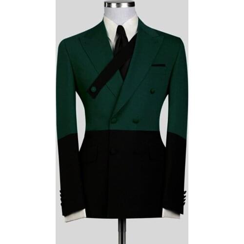 2021 Fashion Green And Black Double Breasted Mens Suits With Pants 2 Pieces Groom Best Man Suit Business Wedding Tailored Blazer