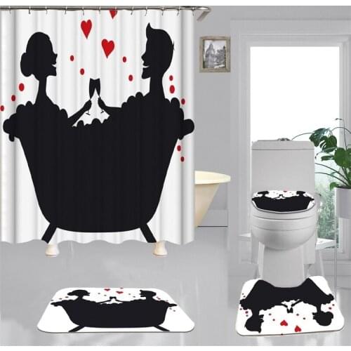 Bathroom Decor Waterproof Shower Curtain Set Toilet Seat Cover Non-Slip Bath Mat Rug Carpet Polyester Fabric Washable