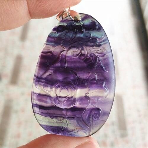 Natural Colorful Fluorite Quartz Pendant Women Men Flower Purple 47x32x8mm Fluorite Necklace Jewelry Fashion Stone AAAAA