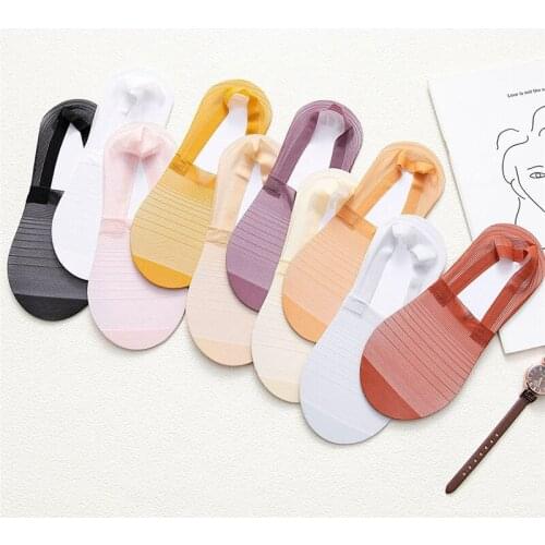 Women Summer Mesh Hollow Out Boat Socks 10 Pair New Transparent Short Socks Slippers Female Soft Low Invisible Silica Gel Socks