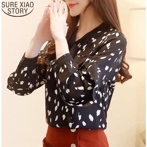 New Fashion Autumn Bow Long Sleeve Women Shirt 2021 V-neck Women Chiffon Blouses Casual Soft Women Blouse and Tops 5381 50