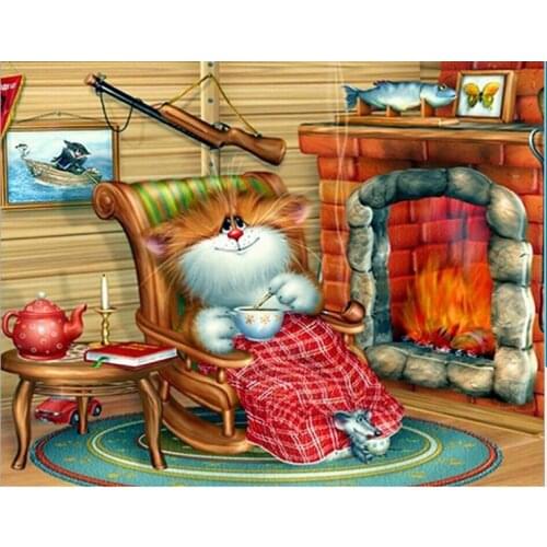 New mosaic Diamond embroidery beads Master House Cat and mouse animal diamonds cross stitch painting handwork kits decoration