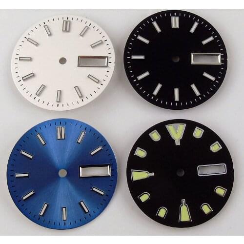 New 29mm Steel Green Luminous Marks Sunburst Silver/Gold/Green /Black Watch Dial Face fit NH36A Double Date Window