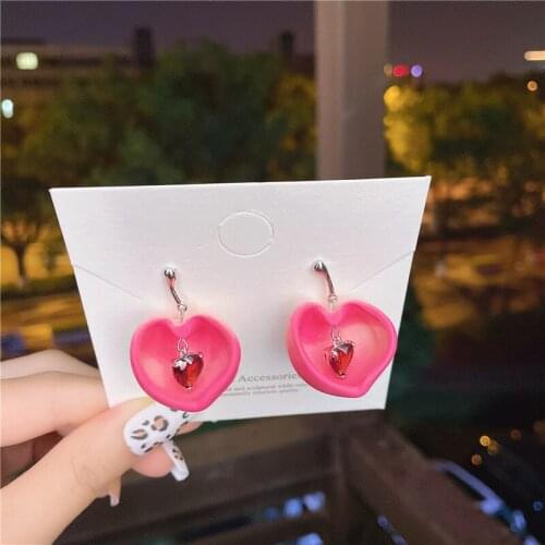 Korean New Trendy Pink Peach Drop Earrings For Women Sweet Cute Strawberry Fruit Earrings Fashion Jewelry Gifts