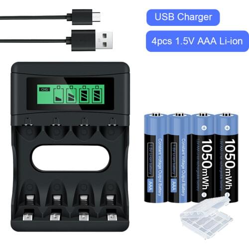 Original 1.5V AAA Rechargeable Li-ion Lithium Battery 1050mWh+ Battery Charger for 1.5V Li-ion AA AAA Rechargeable Battery AAA