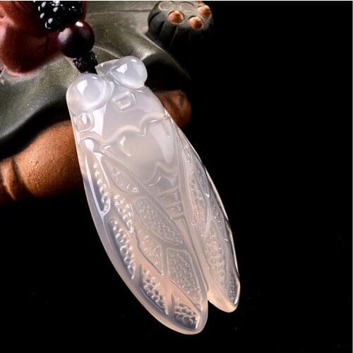 Free Shipping With Certificate Jade High Quality handmade cicada Necklace Lucky Pendant Ice