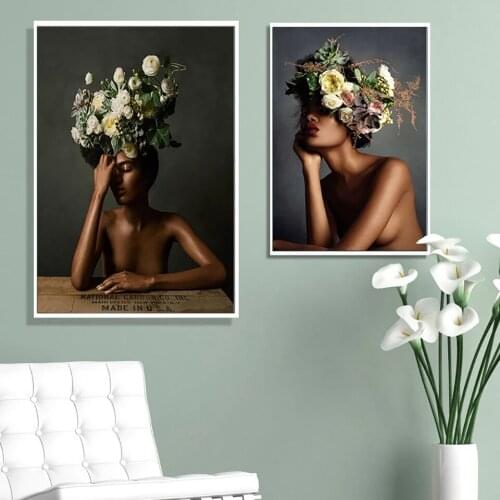 Poster HD Print Flower Plant Woman Wall Art Painting on Canvas Modern Girl Living Room Decoration Abstract Picture