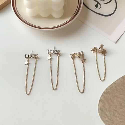 Origin Summer Temperament Metal Letter Luck Star Tassel Earrings for Women Bling Bling Rhinestone Dangle Earings Party Jewelry